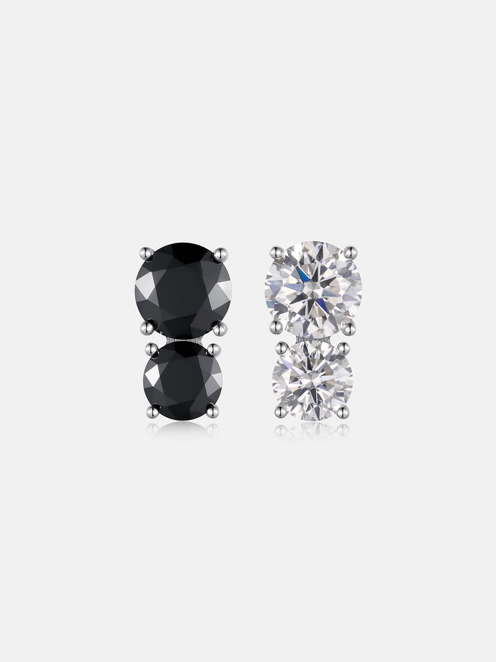 Black & White Duo Moissanite Stud Earrings - 7.4ct Total