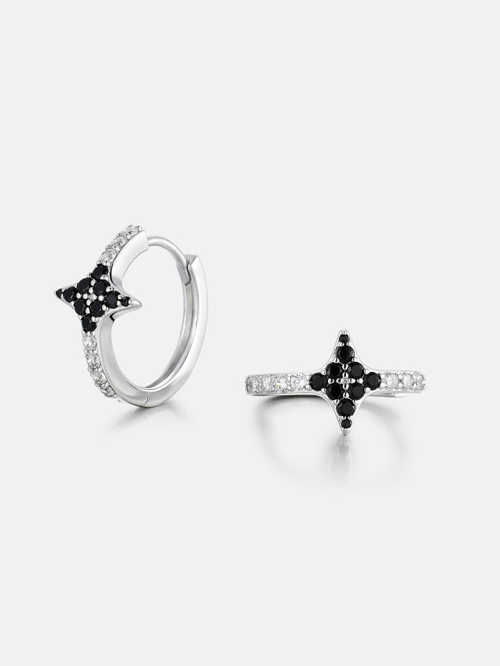 Black & White Moissanite Ice Star Hoop Earrings