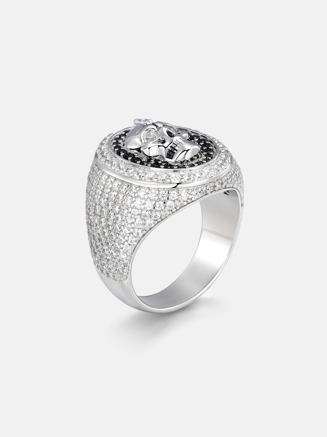Black & White Moissanite Skull Oval Signet Ring - ICEGIANT