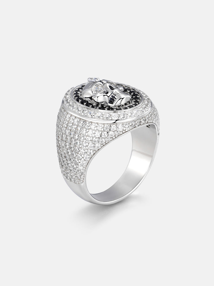 Black & White Moissanite Skull Oval Signet Ring - ICEGIANT