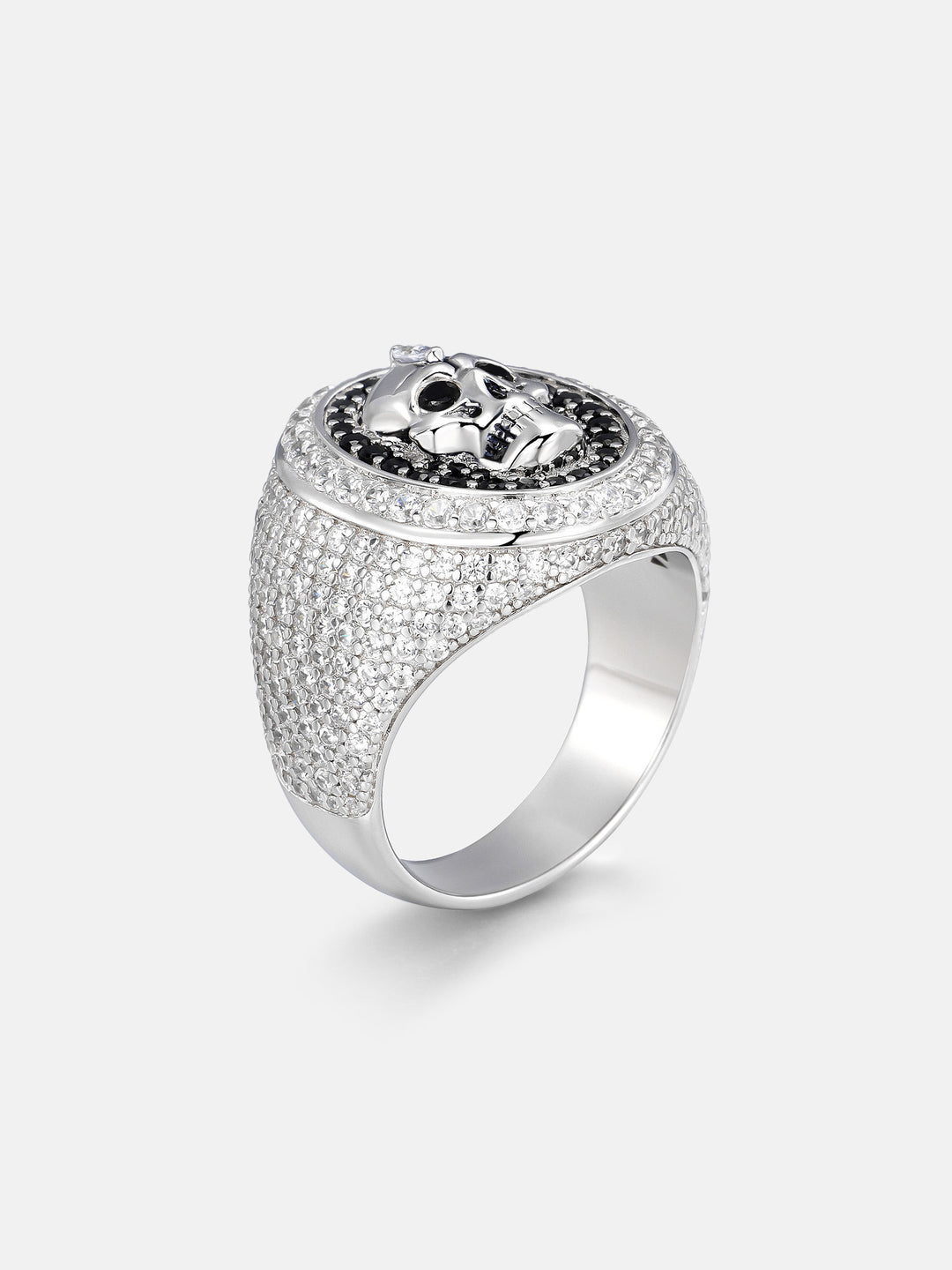 Black & White Moissanite Skull Oval Signet Ring