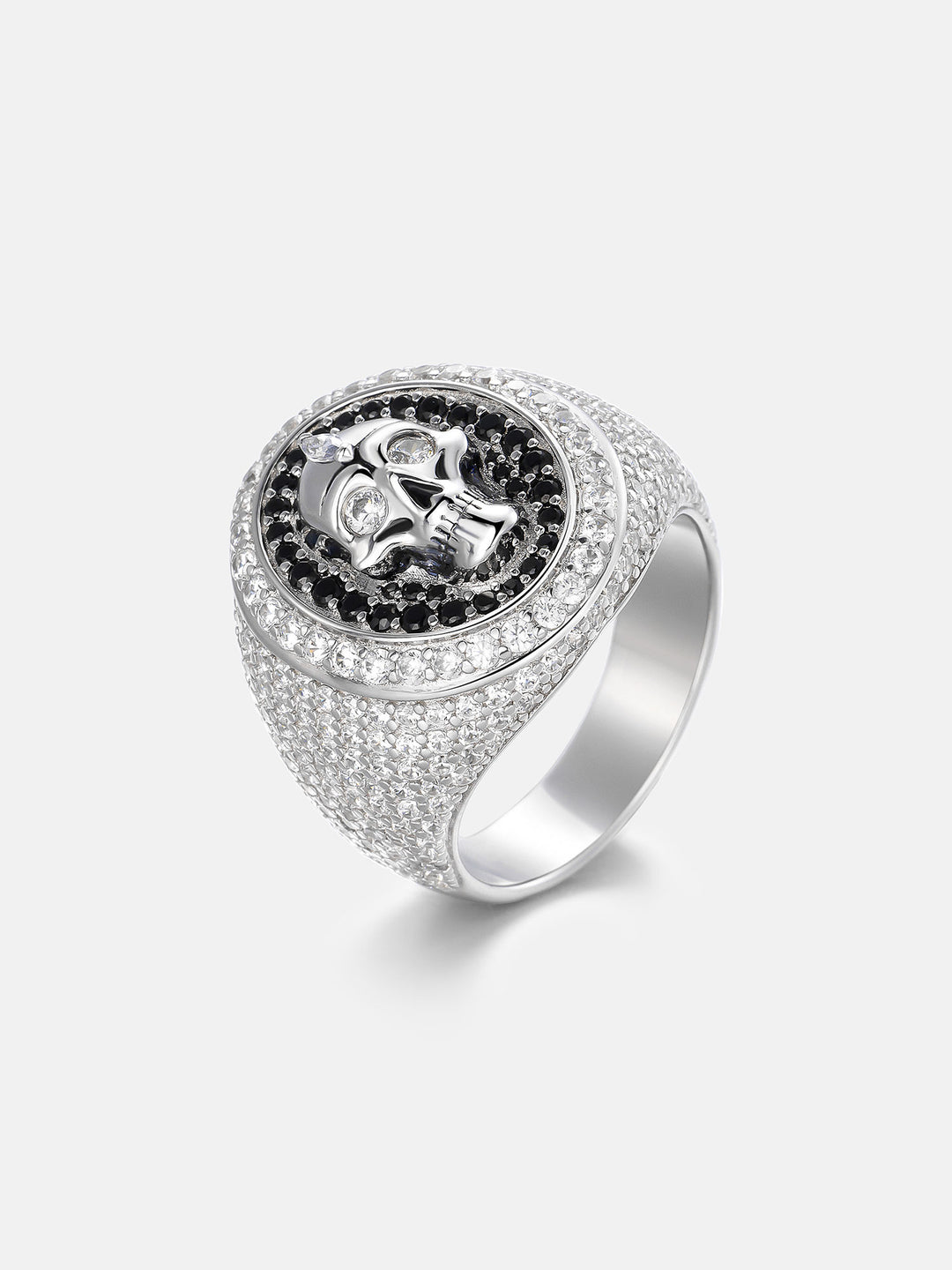 Black & White Moissanite Skull Oval Signet Ring - ICEGIANT