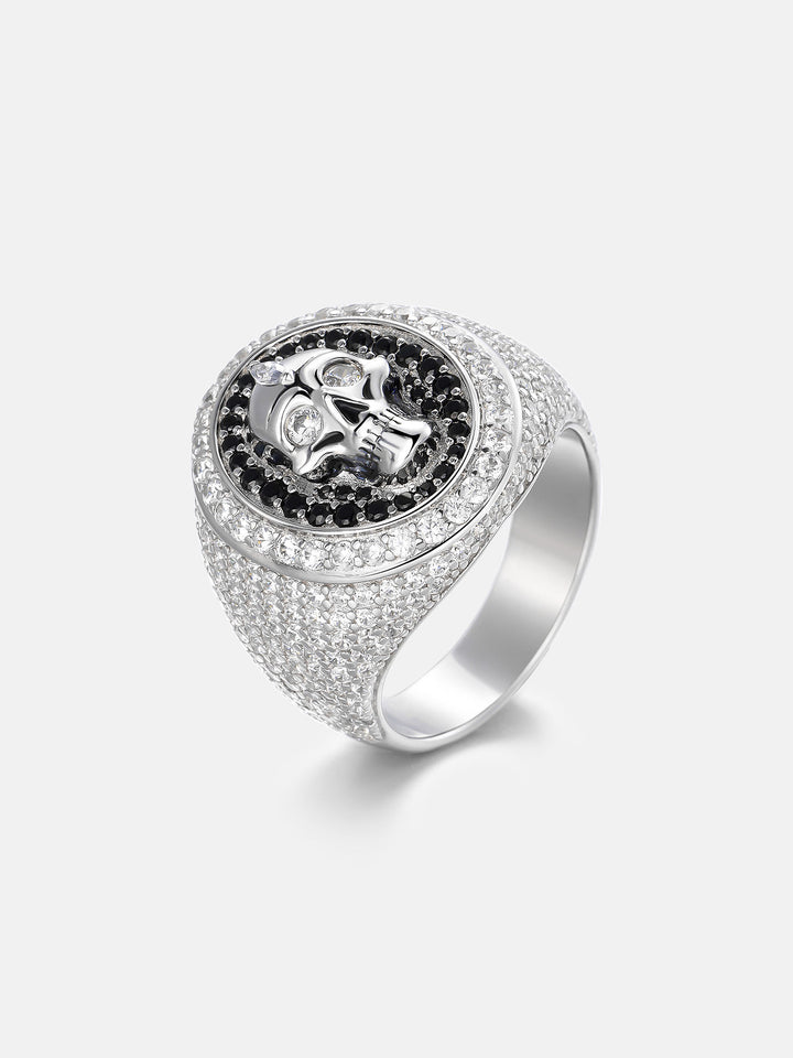 Black & White Moissanite Skull Oval Signet Ring - ICEGIANT