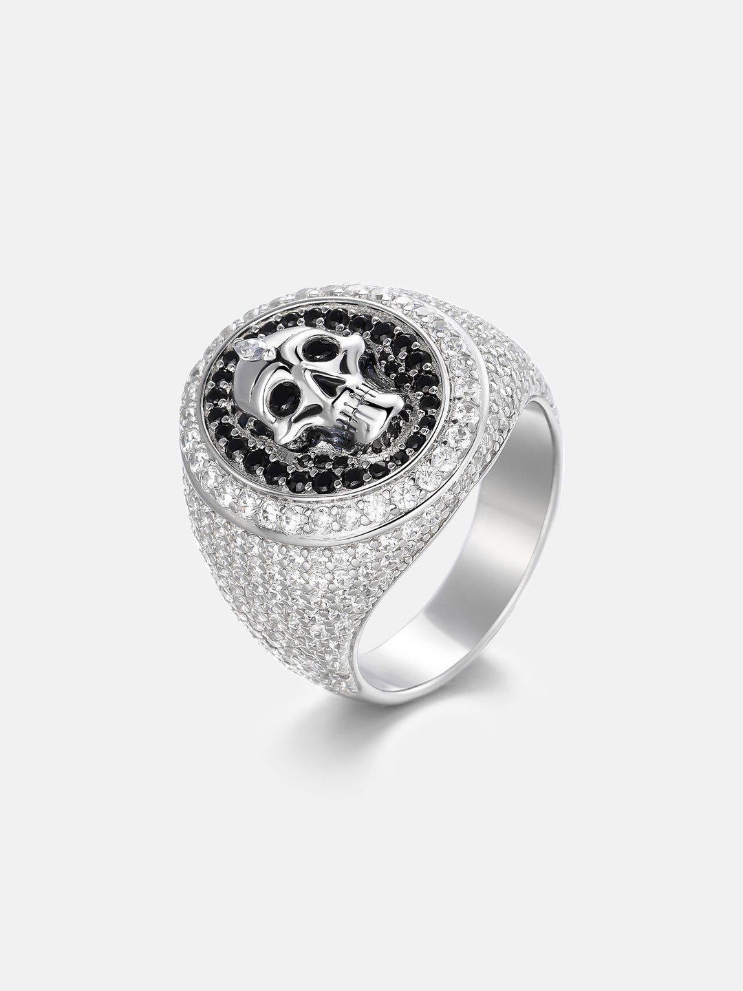 Black & White Moissanite Skull Oval Signet Ring
