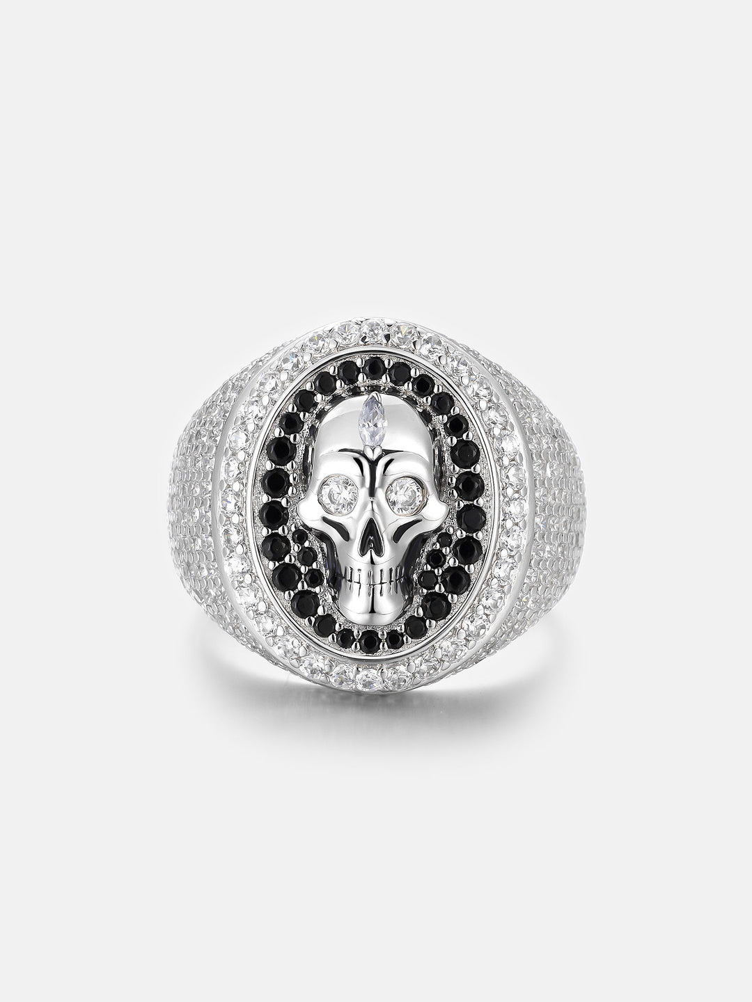Black & White Moissanite Skull Oval Signet Ring - ICEGIANT