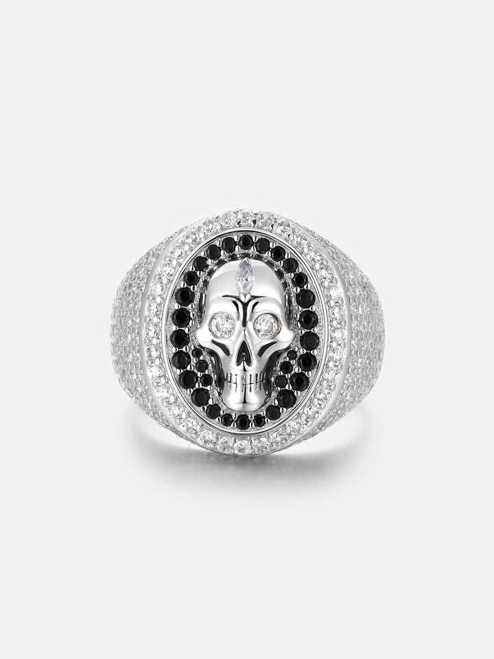 Black & White Moissanite Skull Oval Signet Ring - ICEGIANT