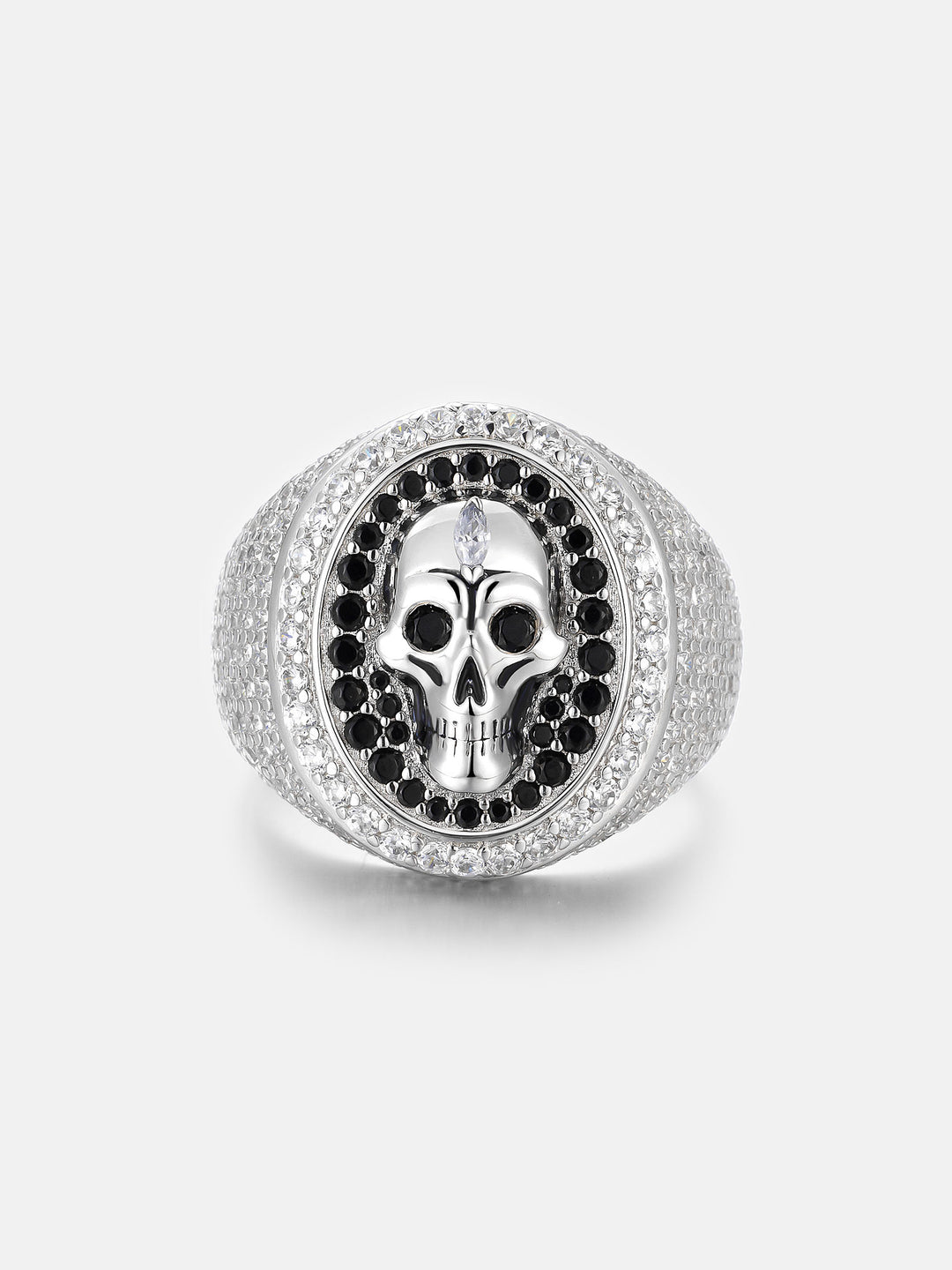 Black & White Moissanite Skull Oval Signet Ring