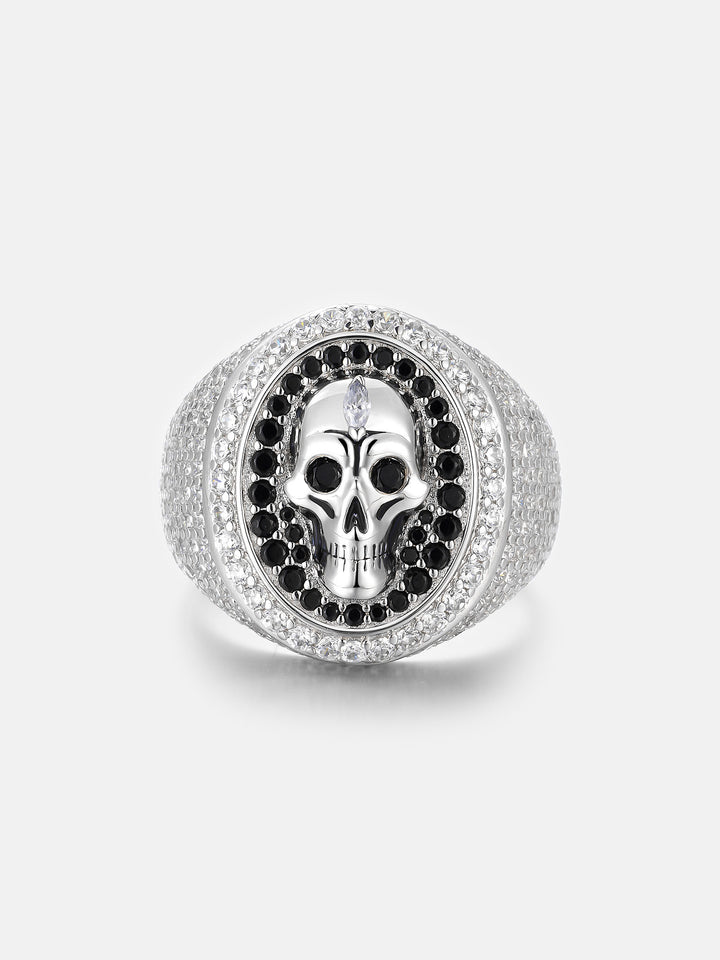 Black & White Moissanite Skull Oval Signet Ring