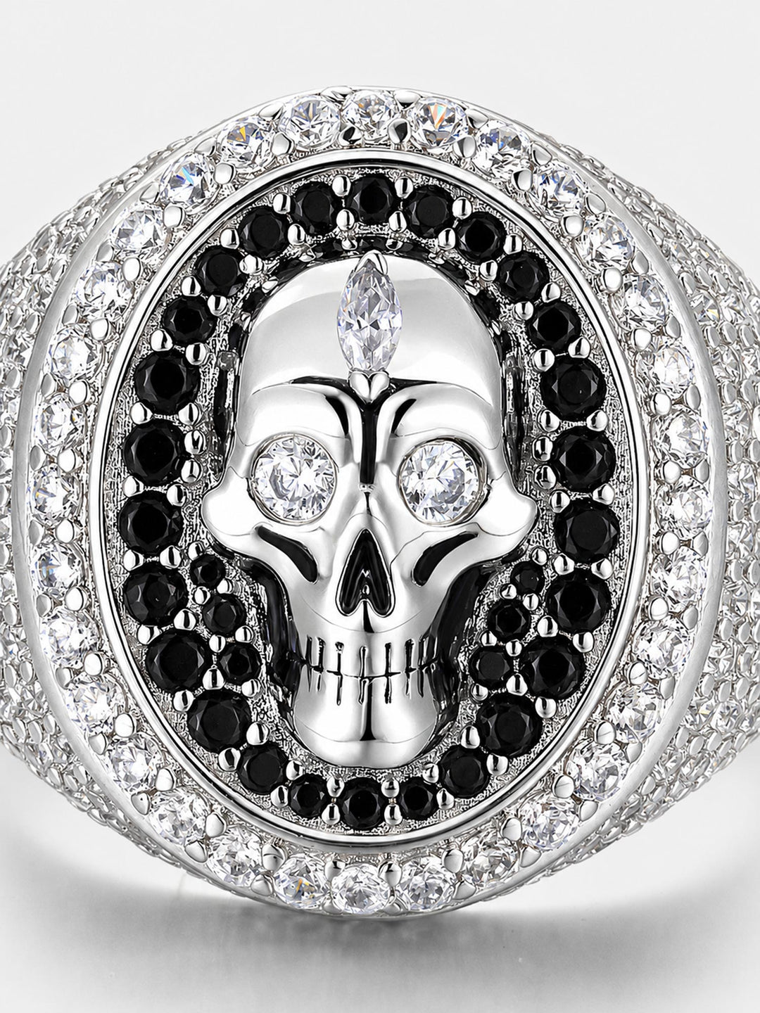 Black & White Moissanite Skull Oval Signet Ring - ICEGIANT