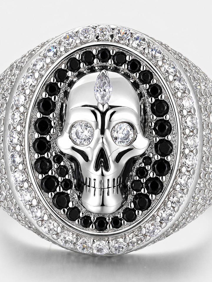 Black & White Moissanite Skull Oval Signet Ring - ICEGIANT