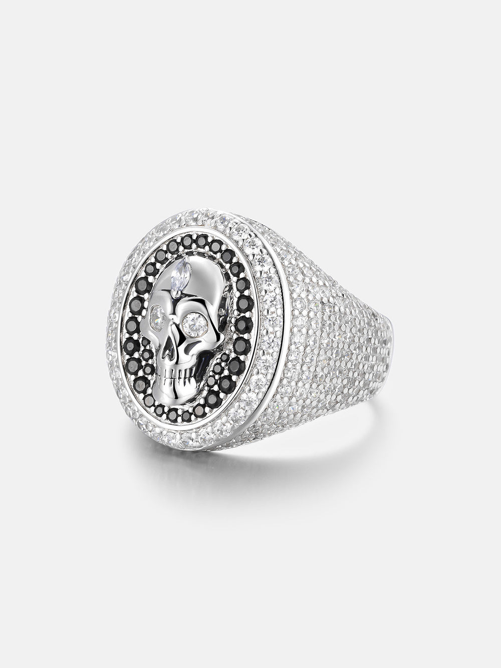 Black & White Moissanite Skull Oval Signet Ring - ICEGIANT