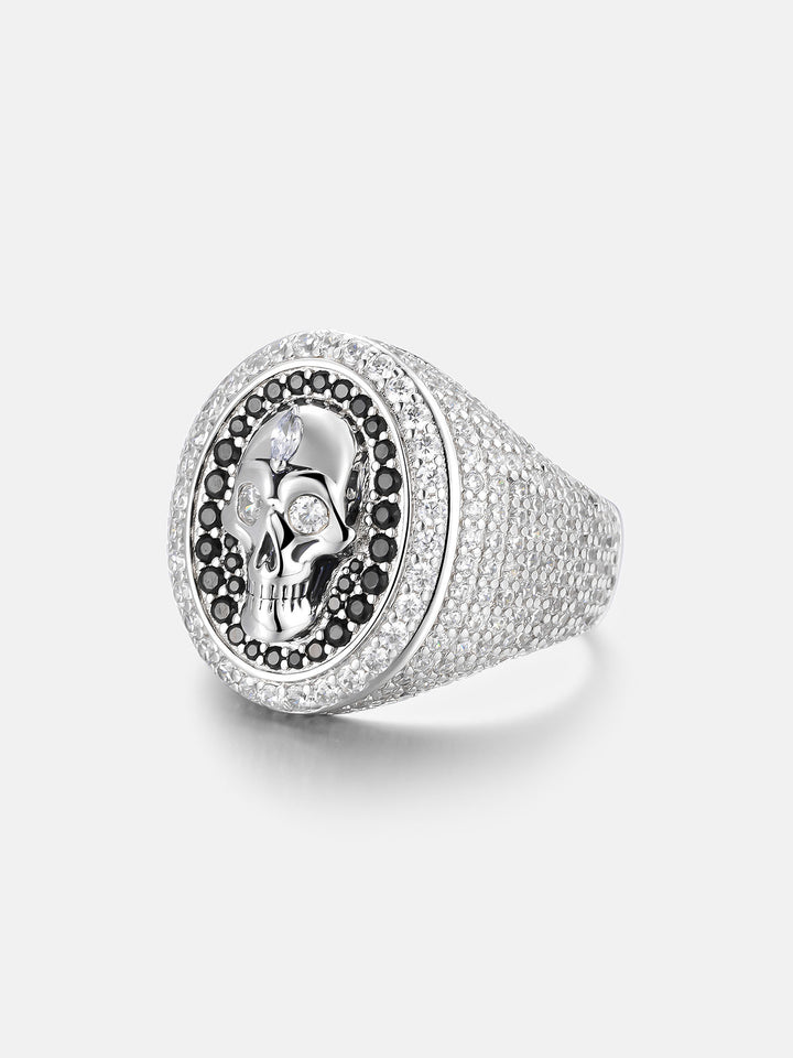 Black & White Moissanite Skull Oval Signet Ring - ICEGIANT