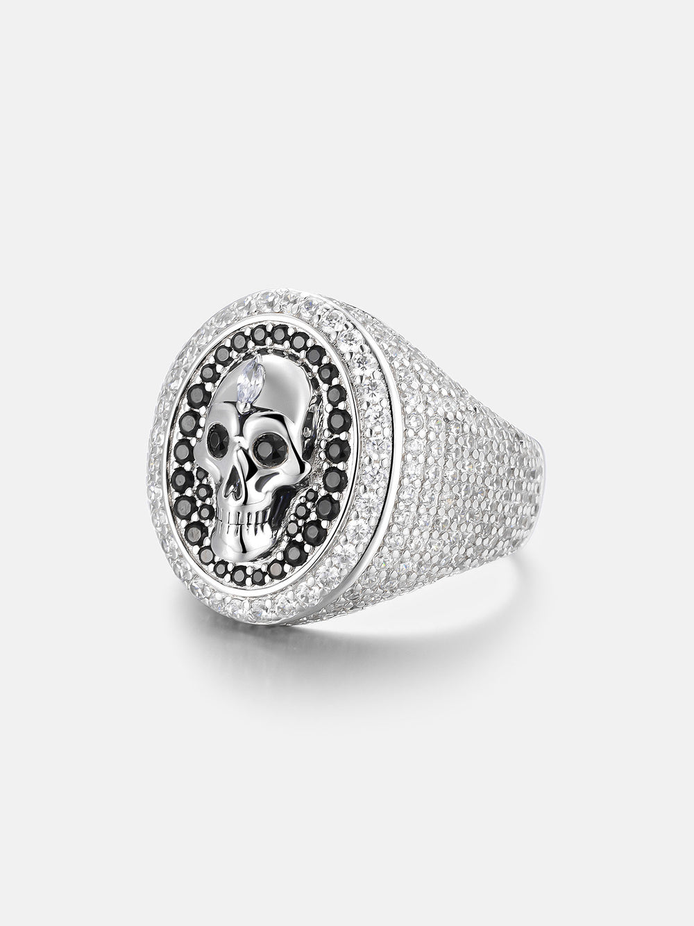 Black & White Moissanite Skull Oval Signet Ring