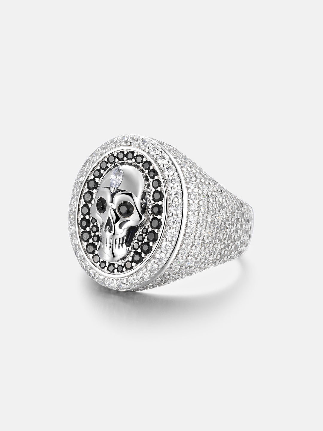 Black & White Moissanite Skull Oval Signet Ring