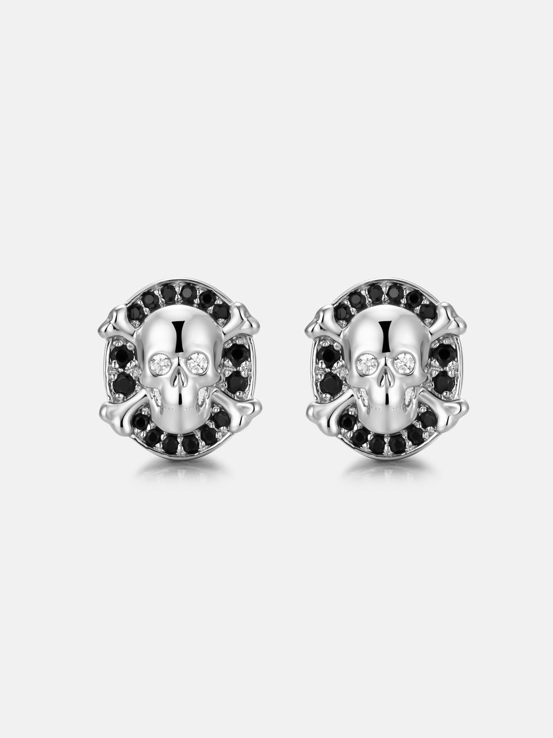Black & White Moissanite Skull Crossbones Stud Earrings