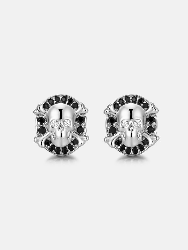 Black & White Moissanite Skull Crossbones Stud Earrings