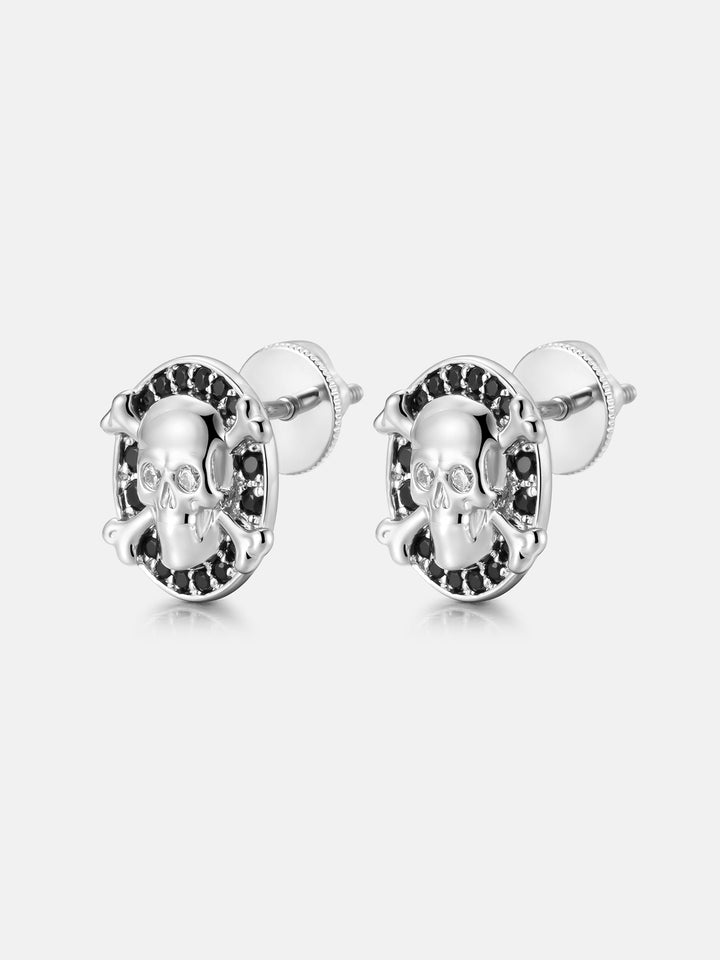 Black & White Moissanite Skull Crossbones Stud Earrings