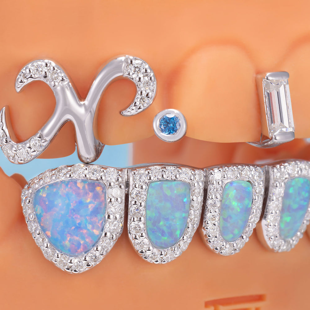 "Blue Aura" Pink Shell Heart Grillz