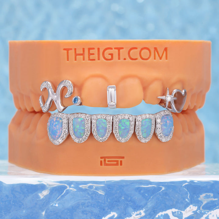 "Blue Aura" Pink Shell Heart Grillz
