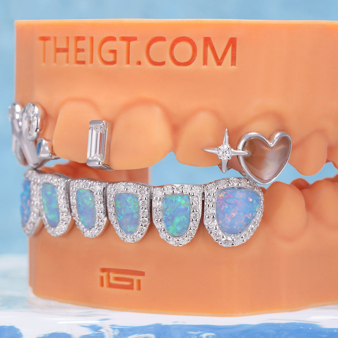 "Blue Aura" Pink Shell Heart Grillz