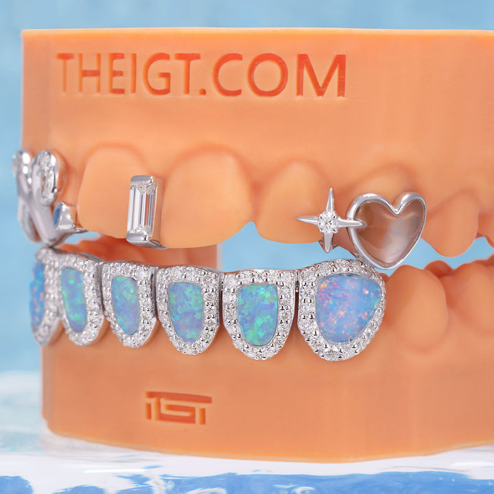 "Blue Aura" Pink Shell Heart Grillz