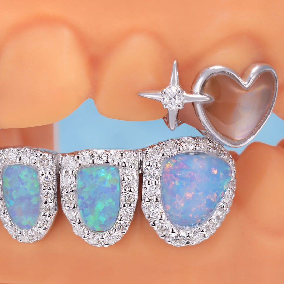 "Blue Aura" Pink Shell Heart Grillz