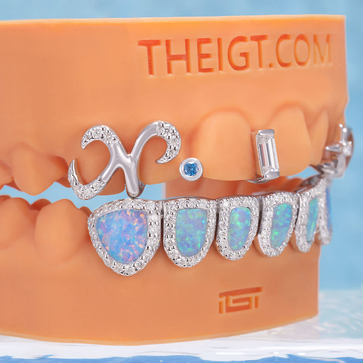 "Blue Aura" Pink Shell Heart Grillz