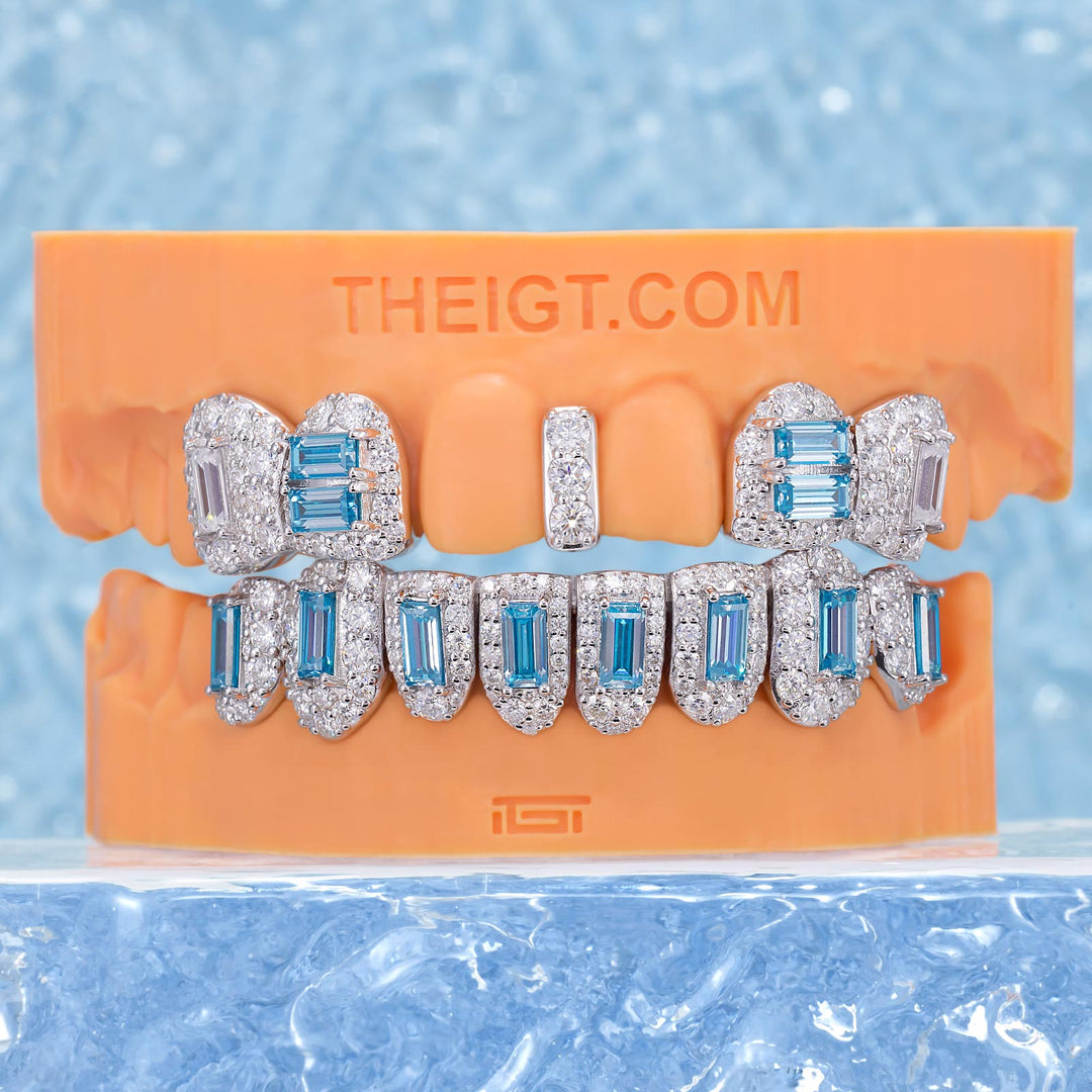 Blue Baguette Diamond Grillz