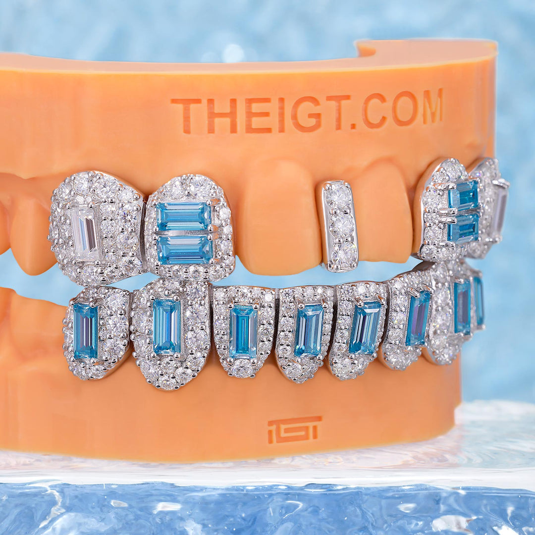 Blue Baguette Diamond Grillz