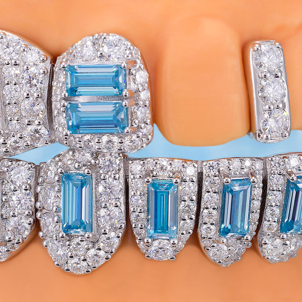 Blue Baguette Diamond Grillz