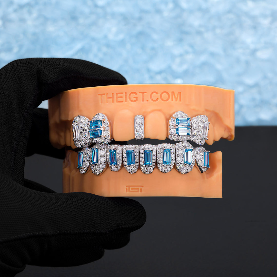 Blue Baguette Diamond Grillz