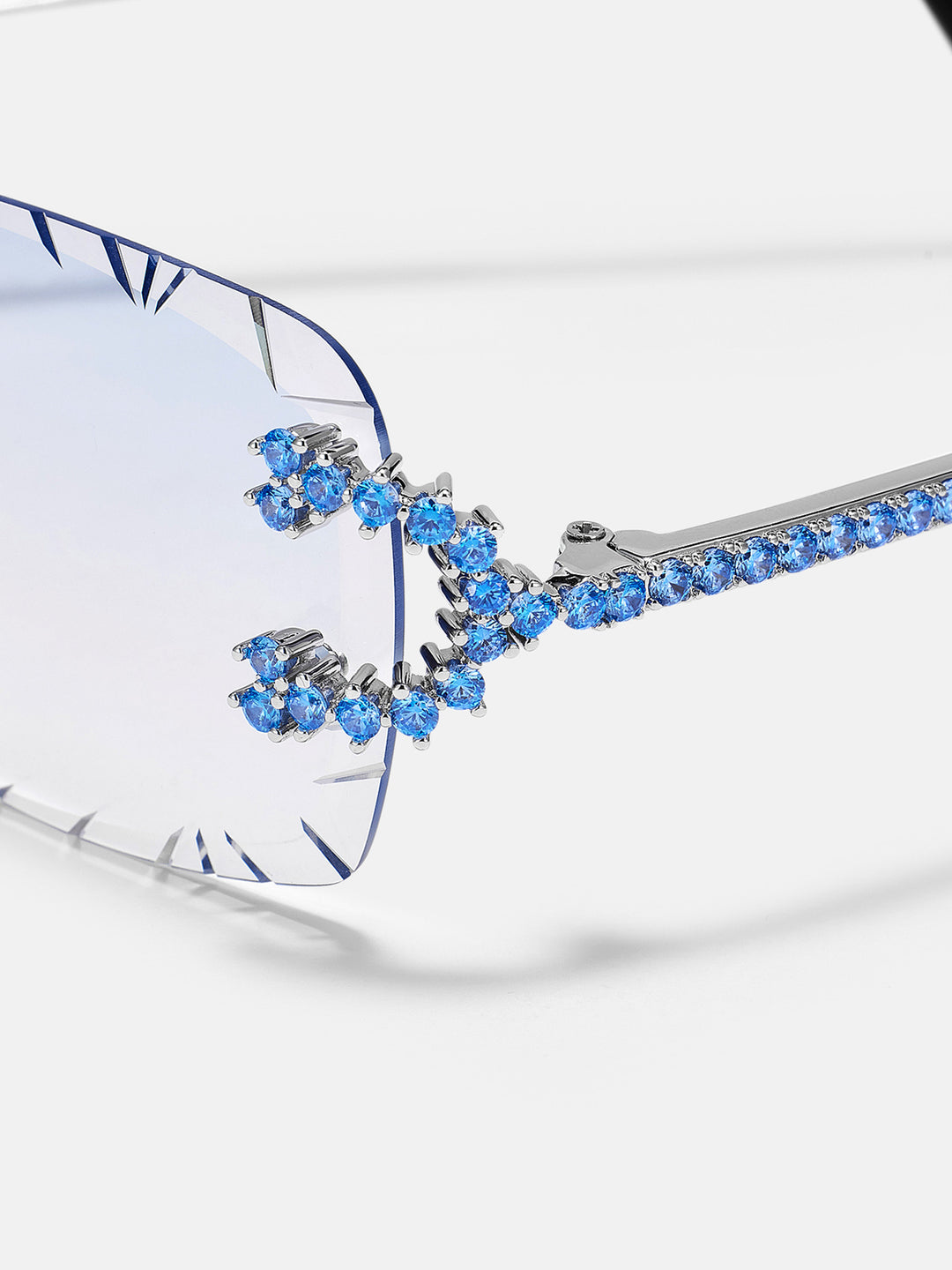Blue Gem Classic C Sunglasses In White Gold