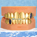 Blue Gem Vampire Polished Gold Grillz - ICEGIANT