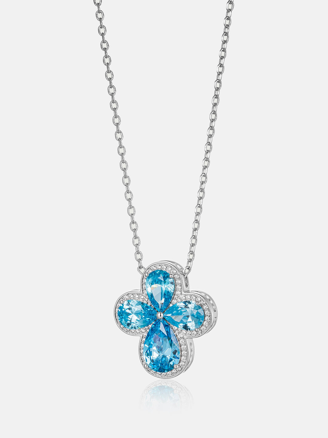 Blue Gemstone Moissanite Four Leaf Clover Adjustable Necklace