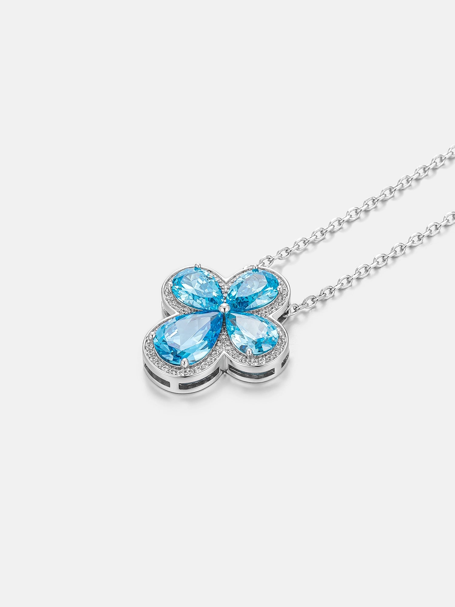 Blue Gemstone Moissanite Four Leaf Clover Adjustable Necklace