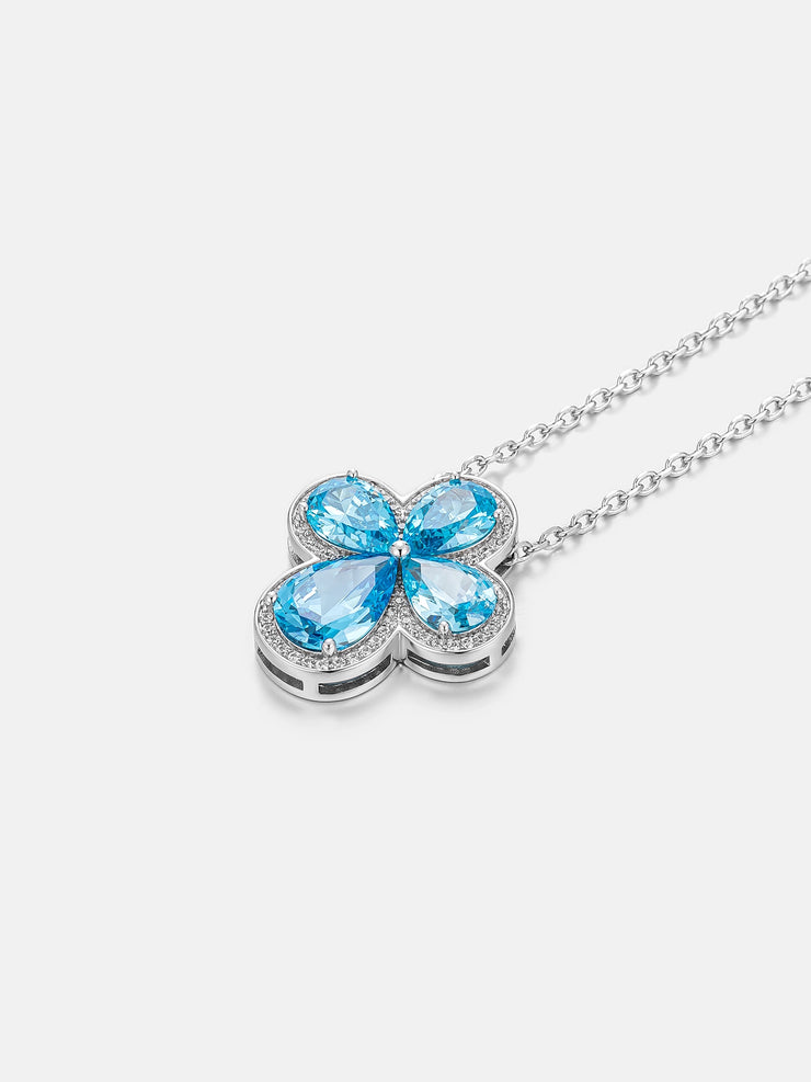 Blue Gemstone Moissanite Four Leaf Clover Adjustable Necklace