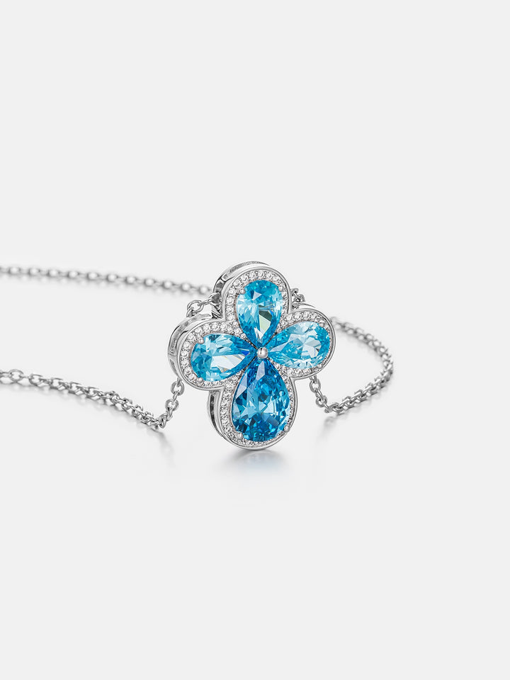 Blue Gemstone Moissanite Four Leaf Clover Adjustable Necklace