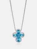 Blue Gemstone Moissanite Four Leaf Clover Adjustable Necklace