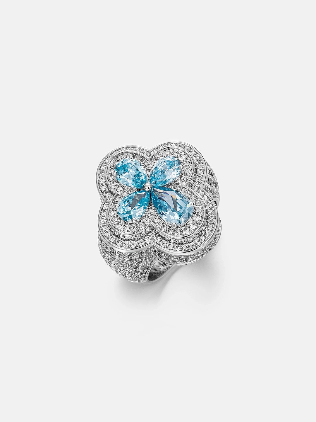 Blue Gemstone Moissanite Four Leaf Clover Ring