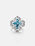 Blue Gemstone Moissanite Four Leaf Clover Ring