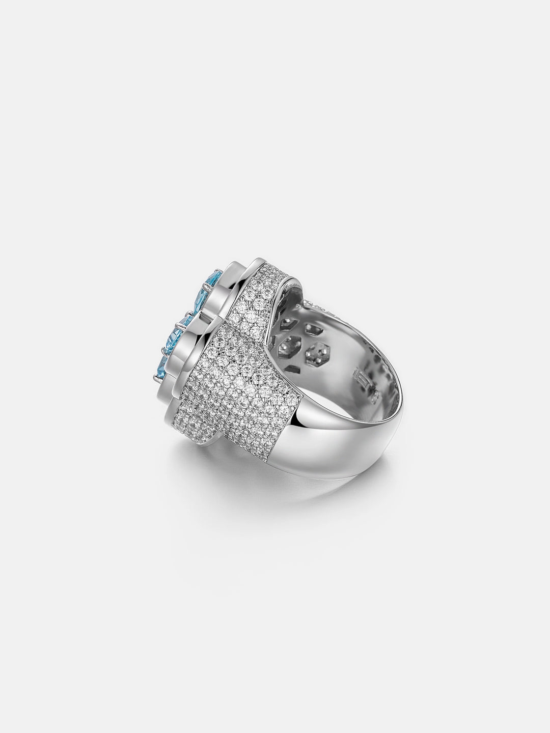 Blue Gemstone Moissanite Four Leaf Clover Ring