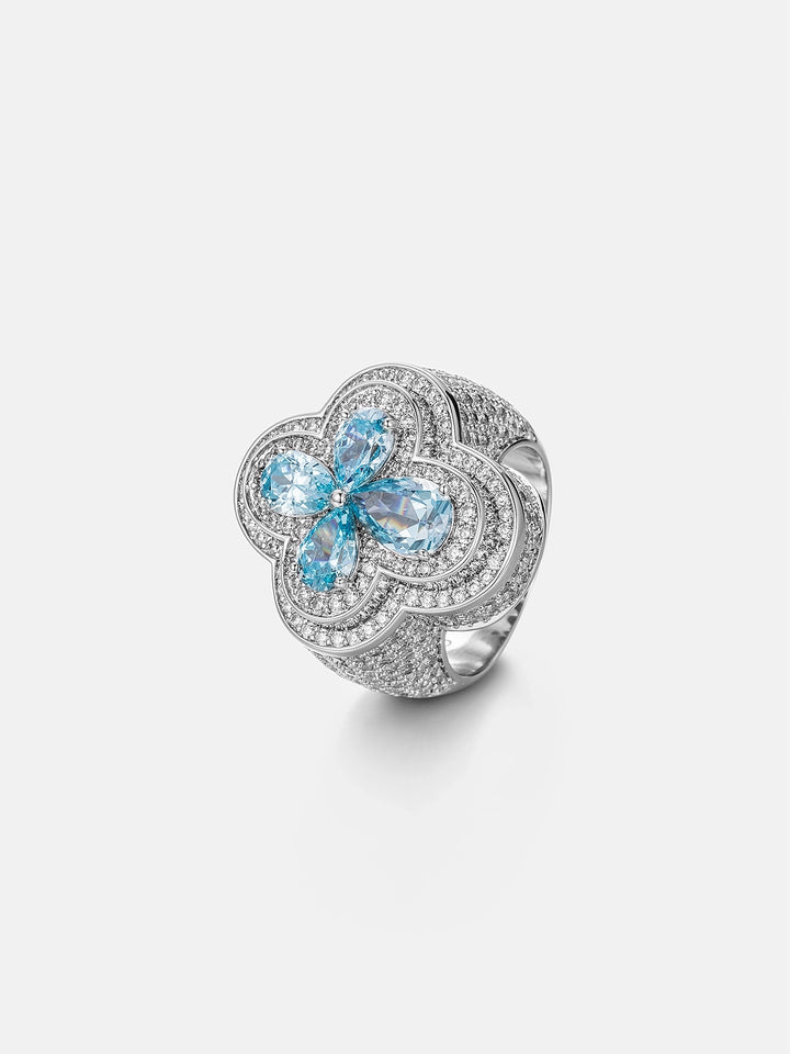 Blue Gemstone Moissanite Four Leaf Clover Ring