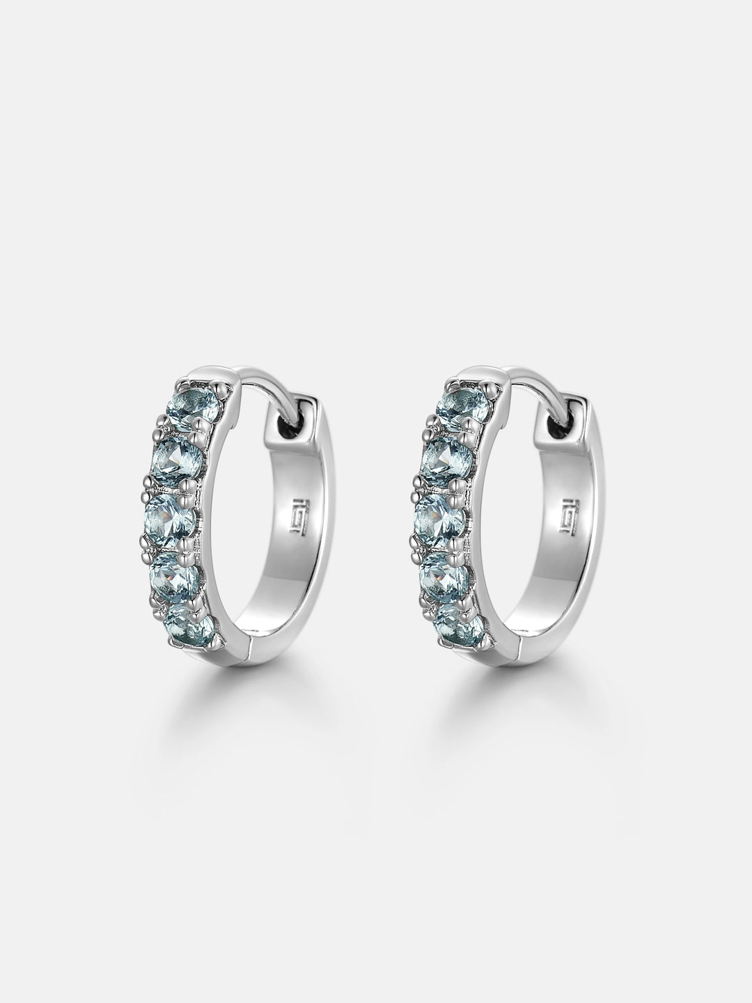 Blue Moissanite Single Row Hoop Earrings