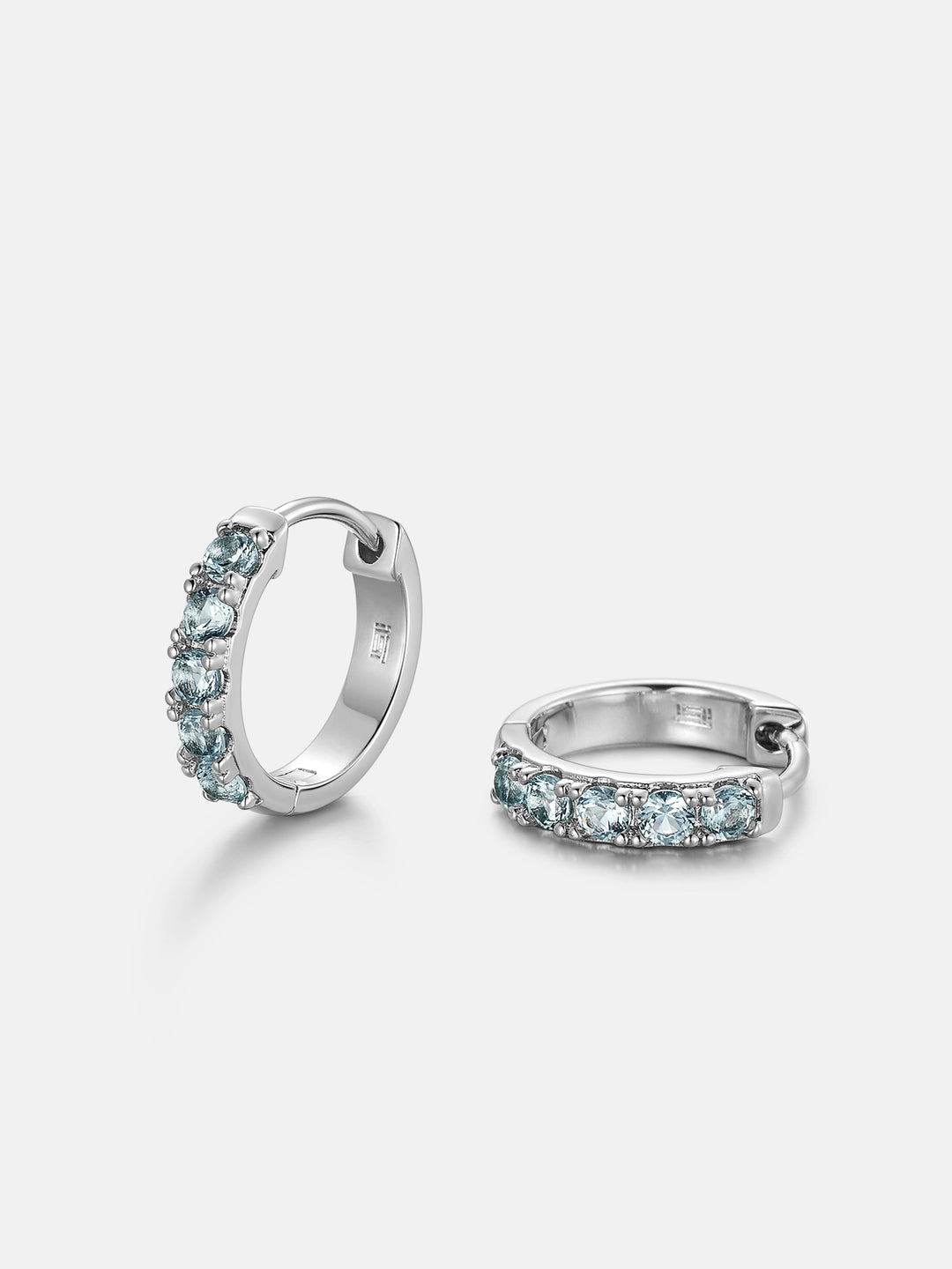 Blue Moissanite Single Row Hoop Earrings