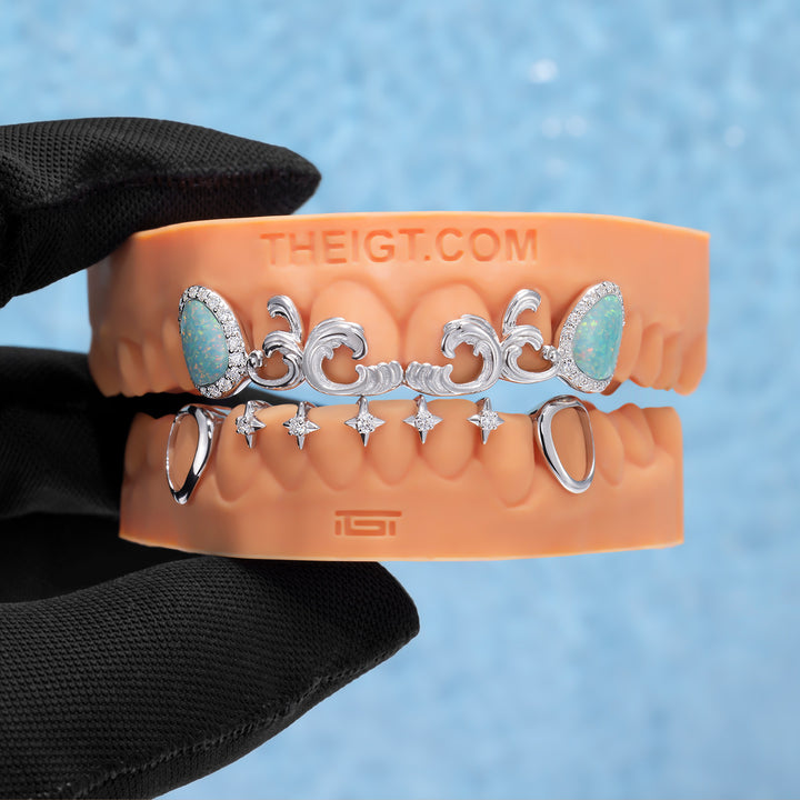 "Blue Opal" Wave Starburst Bar Grillz