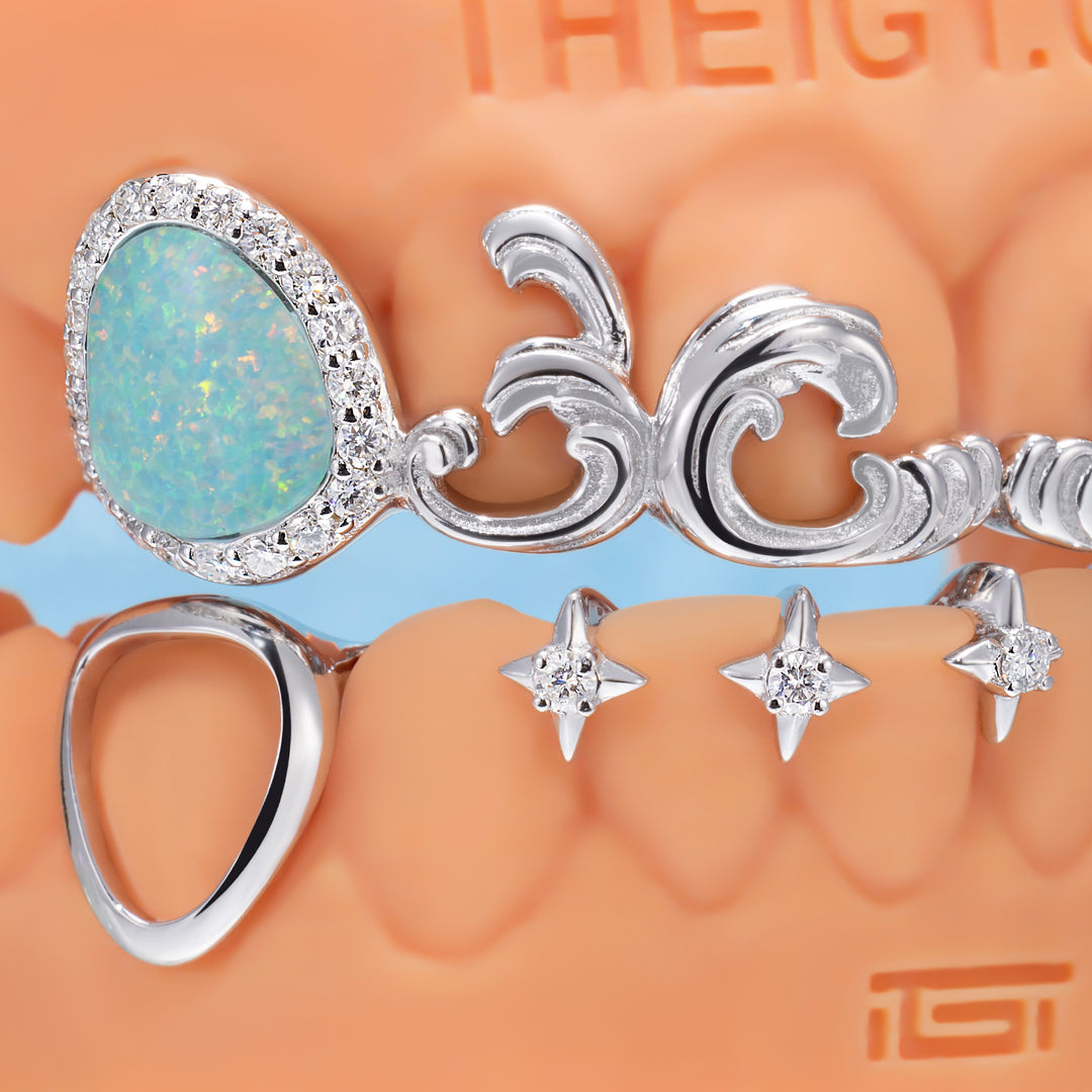 "Blue Opal" Wave Starburst Bar Grillz