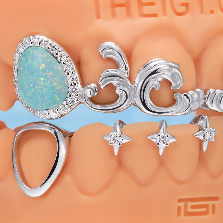 "Blue Opal" Wave Starburst Bar Grillz