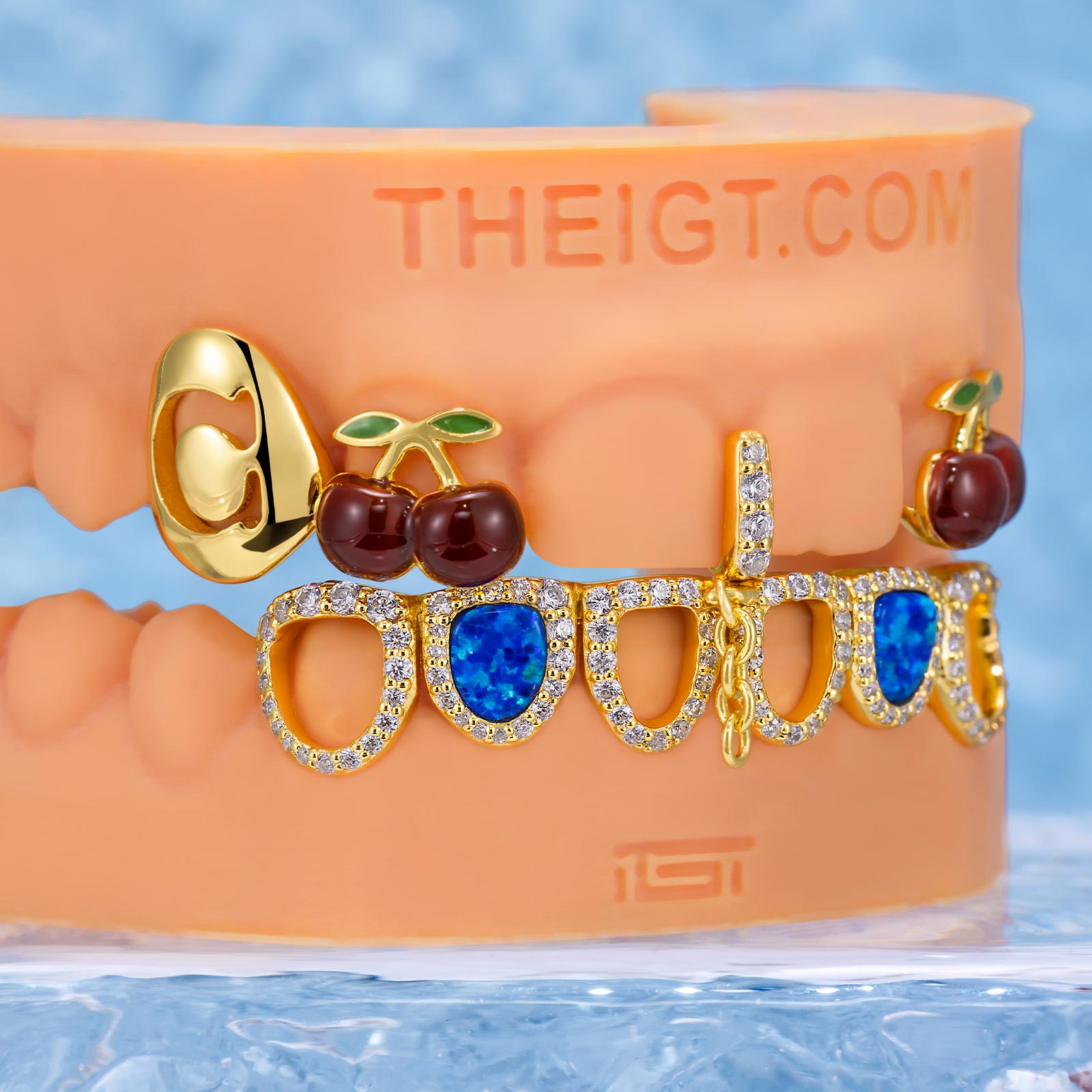 Blue Opal & Cherry Bloom Grillz: Unique, Luxurious Mouth Jewelry