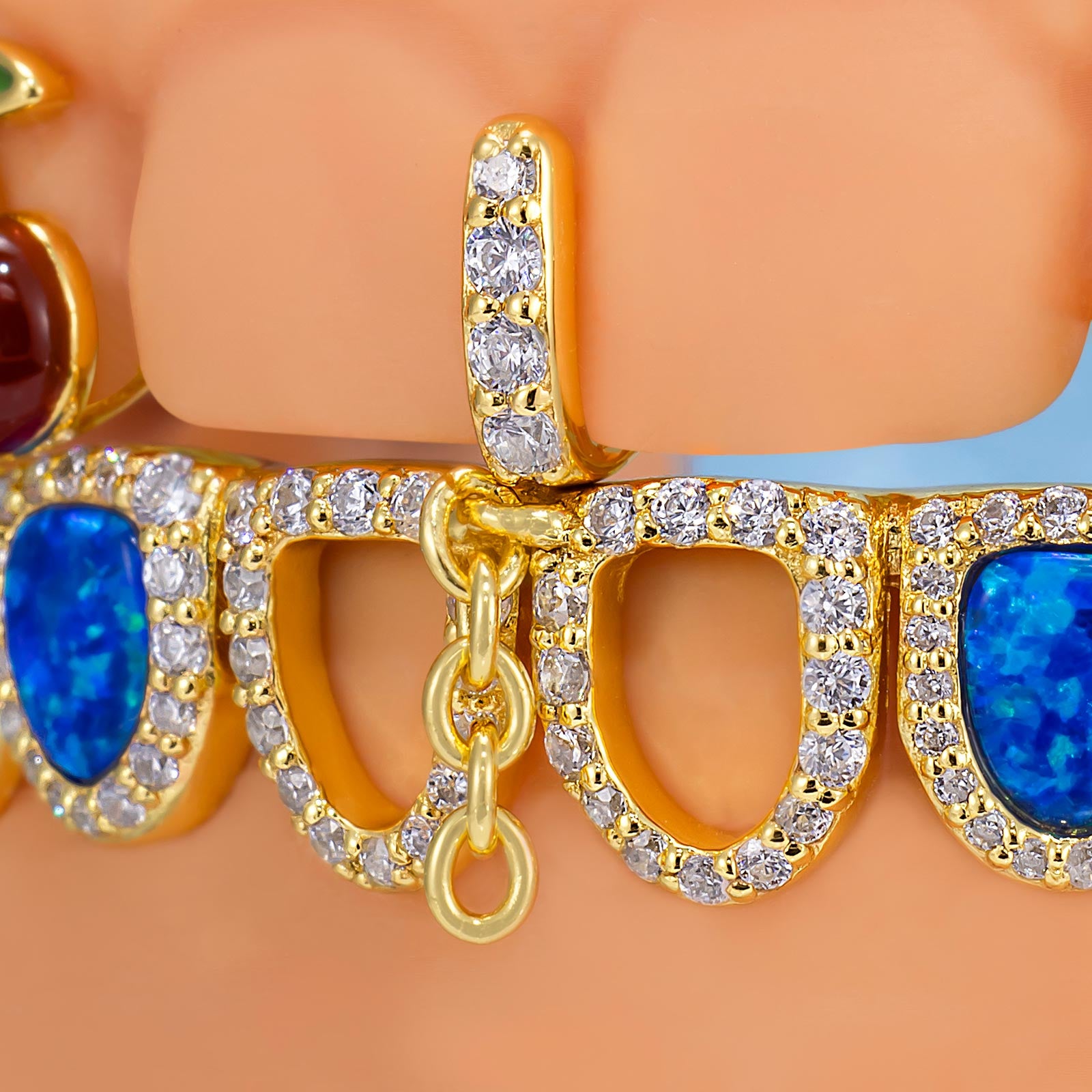 Blue Opal & Cherry Bloom Grillz: Unique, Luxurious Mouth Jewelry