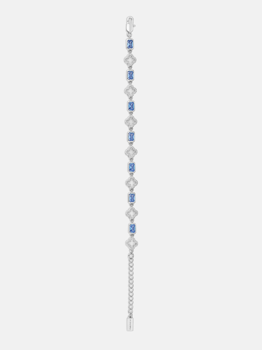 Blue Radiant Gem & White Moissanite Four Leaf Clover Bracelet